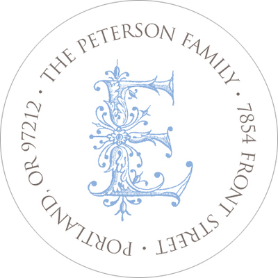 Blue Simply Ornate Initial Round Address Labels